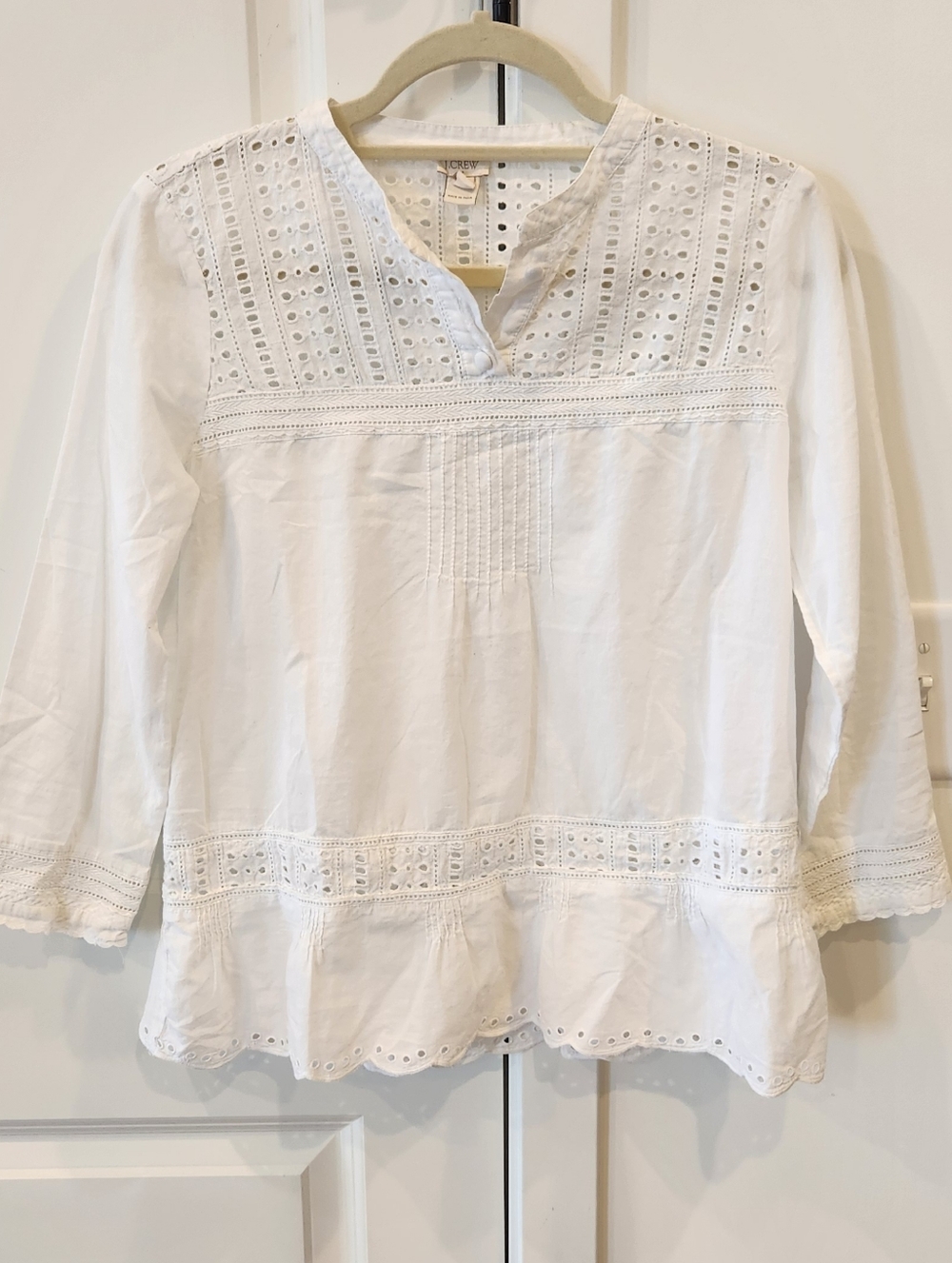 Women’s White Eyelet Peasant Blouse - Elegant Casual Top